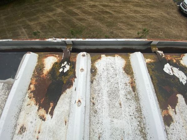 Corroding Metal roof edge due to formaldehyde off gassing.