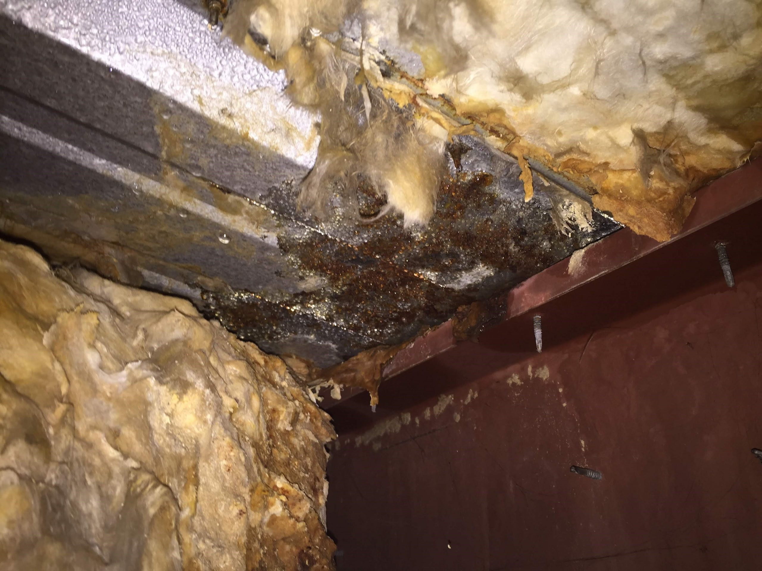 Condensation causes fiberglass insulation to off-gass