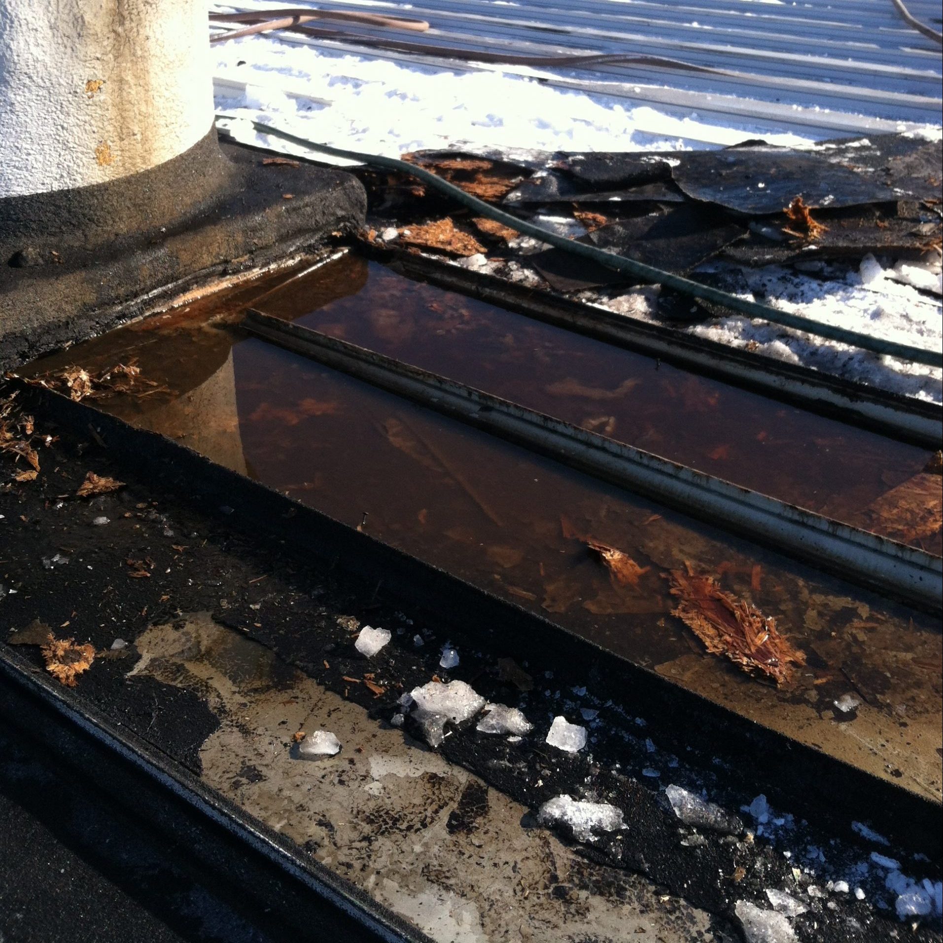 Multiple freezing and thawing cycles melts ice and causes ponding water on vulnerable areas of metal roofs.  